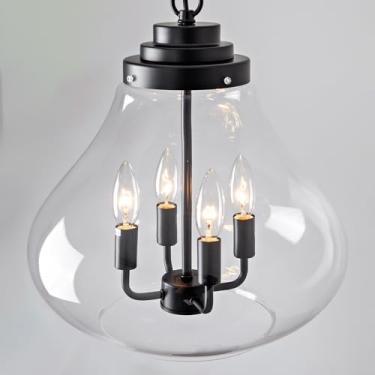 Imagem de JTYKHNM Luminária Pendente De Vidro Para Ilha Cozinha, Industrial Preta Moderna 14" Com Cúpula Sala Jantar, Hall Entrada, Corredor