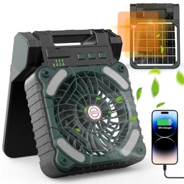 Imagem de iYeHo Ventilador De Acampamento Movido A Energia Solar Com Lanterna Led, Bateria Recarregável 10400 Mah, Portátil, Temporizador E Ecológico, Para Acampamento, Pesca, Queda Energia, Furacão