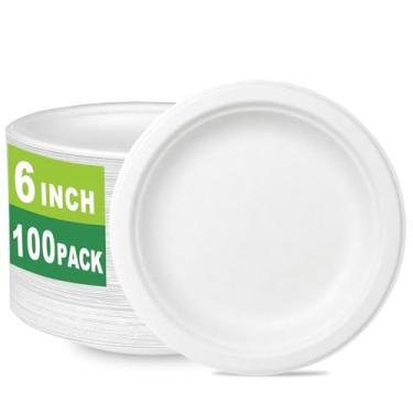 Imagem de Prato de sobremesa compostável CantaGreen, 15 cm, 100 unidades de açúcar resistente/bagaço e fibra de bambu Biodegradável Disposable Paper Plate