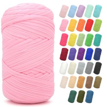 Imagem de Camiseta de 400 g para crochê, rosa rosa, tecido elástico grosso, fio de crochê para iniciantes, bolsa de tricô à mão, cesta, porta-copos, artesanato faça você mesmo/decoração de casa