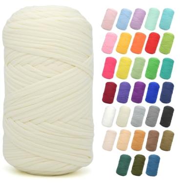 Imagem de Camiseta de 400 g para crochê, branco leitoso, tecido elástico grosso, fio de crochê para iniciantes, bolsa de tricô à mão, cesta, porta-copos, artesanato faça você mesmo/decoração de casa