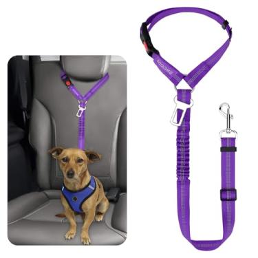 Imagem de BWOGUE Cinto de segurança refletivo para cães e gatos, coleira de retenção de cabeça para carro, cachorro, elástico, elástico, elástico, ajustável, sem emaranhamento, cabos de segurança para veículos