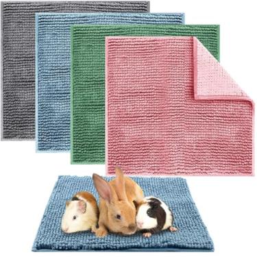 Imagem de Amylove 4 peças de forro de gaiola de porquinho-da-índia roupa de cama lavável de lã para xixi tapetes reutilizáveis de treinamento de animais pequenos cama de dormir para coelho hamster (cores mistas