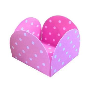 Imagem de Kit C/500 Forminhas M2 4 Pétalas Rosa Poá Branco (3,5x3,5cm) P/ Doces 