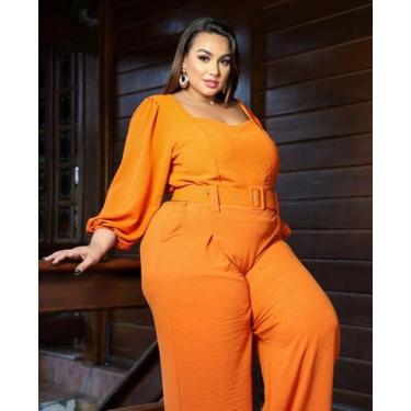 Imagem de  Con junto Feminino Plus Size Alfaiataria Laranja com Cinto Elegância 
