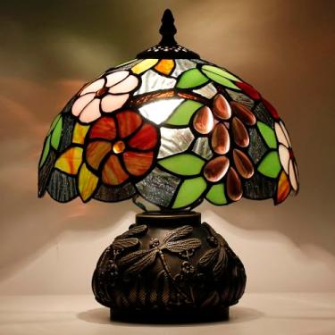 Imagem de SYETL Luminária De Mesa Tiffany Pequena, Estilo Uva Marrom, Vitral, 10X11,5", Luz Cogumelo, Para Escritório, Casa, Sala Estar, Quarto