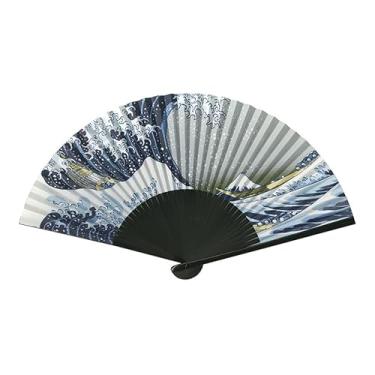 Imagem de GIORNO SEVEN Ventilador dobrável japonês premium HOKUSAI para fãs femininos e masculinos para dança de linha, bambu, presente, arte de parede (001-AO)