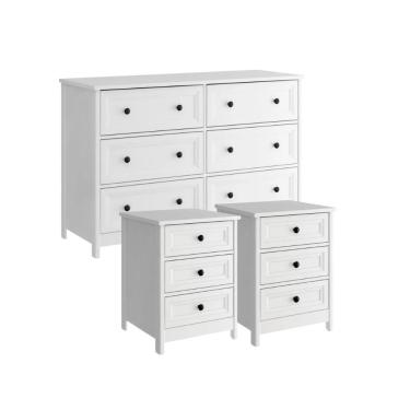 Imagem de Cômoda 6 Gavetas +2 Mesas De Cabeceira Ditália Dm-217 Dm-111 Branco