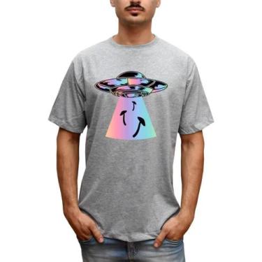Imagem de Camiseta Masculina Alien Cogumelo Et Rave - Bella Store, Cinza, G, Hom