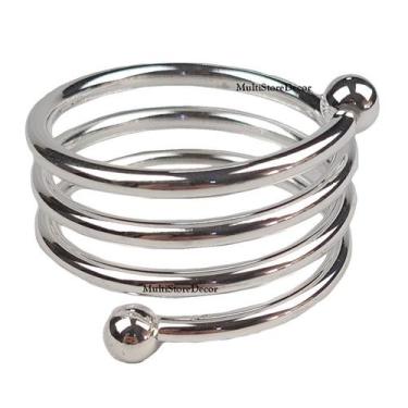 Imagem de KIT 06 Argola Porta Guardanapo Anel Espiral Prata Metal Luxo Mesa Post