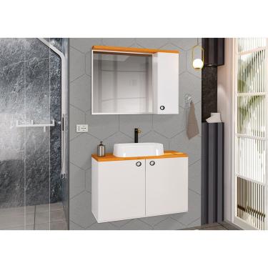 Imagem de Conjunto para Banheiro Gabinete Suspenso com Cuba e Espelheira Madri Branco