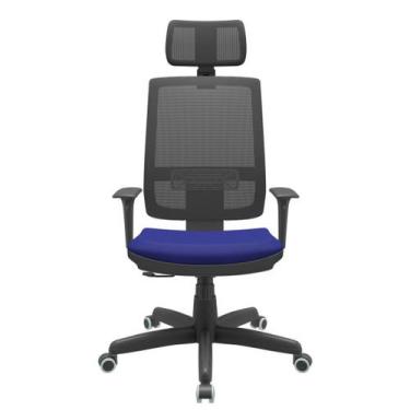 Imagem de Cadeira Office Brizza Tela Preta Com Encosto Assento Aero Azul RelaxPl