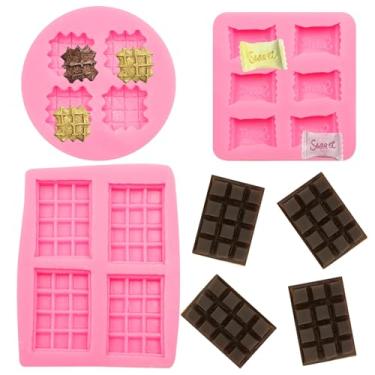 Imagem de Conjunto de moldes de silicone para barra de chocolate, 3 moldes para fazer doces rosa, embalagem de doces e mini formas de barra de chocolate