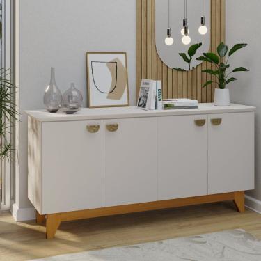 Imagem de Buffet Para Sala De Jantar 4 Portas Com Pés De Madeira Maciça Suécia Nevaska/cerejeira