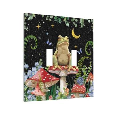 Imagem de Cogumelo Boho Lua Estrelas Estética Floral Sapo Engraçado Interruptor de Luz Dupla Placa Decorativa 2 Gangs Placa Elétrica Dispositivo Duplo para Decoração de Casa