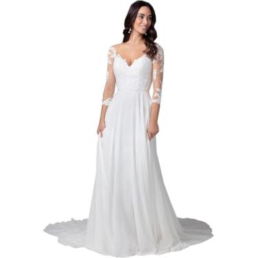 Imagem de Vestido De Noiva Manga Comprida Com Decote Em V Escritório Civil Moda Nupcial Vestidos De Noiva, Ivory 03, 38