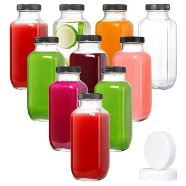 Imagem de DESIYUE Pacote com 10 garrafas de suco de vidro de 473 ml com tampas, recipientes de vidro reutilizáveis de boca larga com tampas para sucos, leite, bebidas caseiras, água, armazenamento de kombucha
