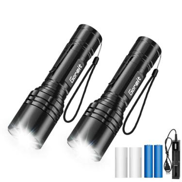 Imagem de Goreit Lanterna Led Recarregavel 10000 Lumens, 2 Peças Lanternas Tatica Militar Há 5 Modos, USB Lanternas Taticas Super Potentes Led Recarregavel, Para Acampamento Caminhada Pesca EmergêNcia