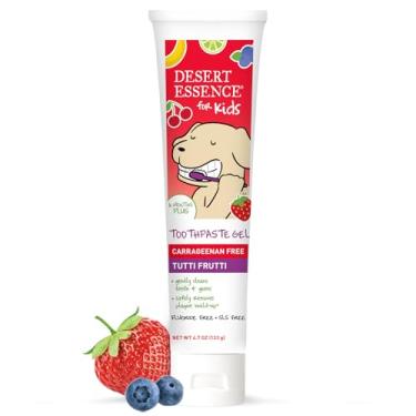 Imagem de Desert Essence Gel de creme dental sem flúor para crianças – sabor tutti frutti – seguro para crianças e bebês – sem glúten, sem SLS, sem flúor – seguro para engolir com xilitol e aloe, 133 g