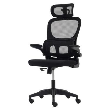 Imagem de Cadeira Escritório Ergonômica Com Suporte Lombar Estofado E Apoio de C