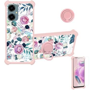 Imagem de jioeuinly Capa para celular Pinwheel Genesis 3 compatível com BLU G64 [com protetor de tela de vidro temperado][PC rígido + silicone macio][suporte para anel] [luz refletora colorida] IMDF-HUA3
