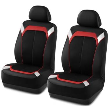 Imagem de PIC AUTO Capa de assento de carro – Couro prateado e vermelho com capa de assento de malha respirável para carros, capas de assento dianteiras de couro em dois tons elegantes, ajuste universal
