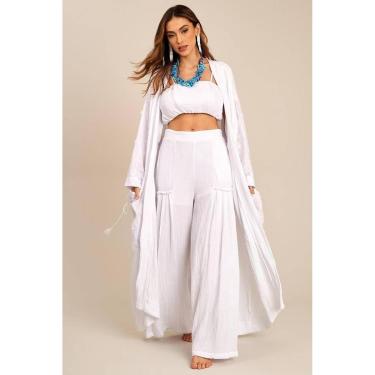 Imagem de Calça Pantalona De Cintura Alta Branca Yacamim H10-Feminino