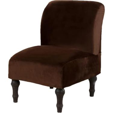 Imagem de Capas De Cadeira Sem Braços De Veludo, Capa De Cadeira De Chinelo Elástico Capas De Cadeira De Acento Antiderrapante Removível Capas Protetoras De Móveis Para Sala De Estar, Brown, one size