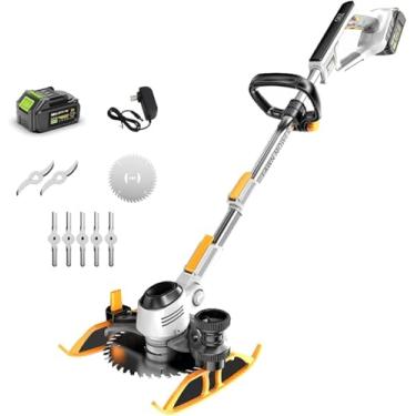 Imagem de Ferramenta De Jardim 3 Em 1, Aparador De Grama Sem Fio & Cortador De Escova & Aparador De Borda De Grama, Cortador De Grama Elétrico Com 3 Tipos De Lâminas Pivôs De Cabeça De 90° Carregador