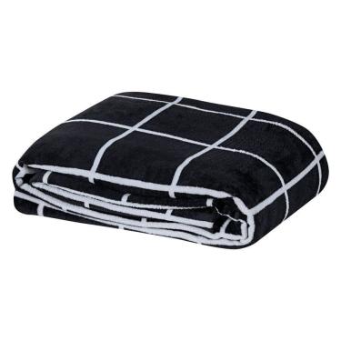 Imagem de Manta Solteiro Square Microfibra Decorativa Preto