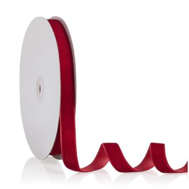 Imagem de Fita de veludo vermelha 1,5 cm x 20 metros, fita de Natal perfeita para decoração de guirlanda de árvore de Natal, enfeites de artesanato artesanal, embrulho de presente e fabricação de laços