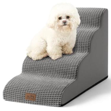 Imagem de COZY KISS Escada para Cães de Pequenos, Degrau Curvo para Filhotes, Gatos Idosos ou Rampa para Média Porte, Ideal para Sofá, Poltrona ou Cama, Escada em Espuma, 4 Degraus 40x72x50cm, Cinza Escuro