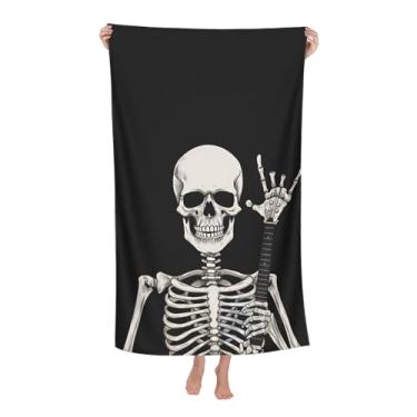 Imagem de MANTAIYUAN Toalha de praia de caveira rock and roll para viagens de surf, toalhas de microfibra absorventes hippie esqueleto toalhas de banho macias grandes 81 x 132 cm