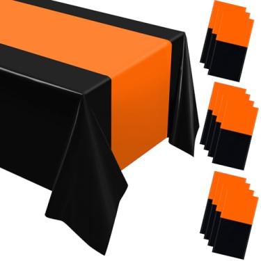 Imagem de Oudain 12 toalhas de mesa descartáveis de plástico 137 x 274 cm para toalhas de mesa retangulares à prova d'água para decoração de festa de formatura, chá de bebê, casamento, aniversário (laranja