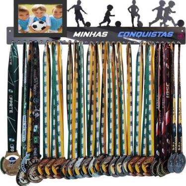 Imagem de Porta Medalha Futebol Kids Porta Retrato Até 120 Medalhas - QUADRO DE 