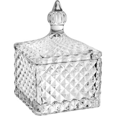 Imagem de POTICHE DECORATIVO BOMBONIERE QUADRADO HOME&CO COM TAMPA VIDRO 11X8X8CM TRANSPARENTE