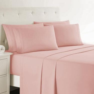 Imagem de Clara Clark Lençóis Cal King - Lençóis de cama de luxo de hotel de 6 peças para cama king size Cal - Lençóis macios e fronhas, cabe em colchões de até 40,6 cm de profundidade. California King, bege