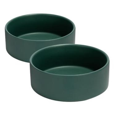 Imagem de SPUNKYJUNKY Tigela de cerâmica para cães e gatos de 1,700 g, tigela de água moderna e pesada para comida verde (embalagem com 2)