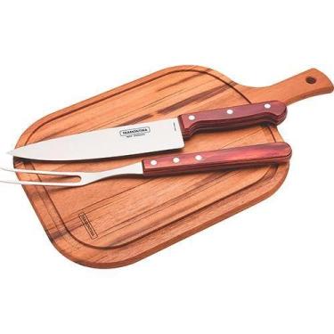 Imagem de Kit para Churrasco Tramontina em Aço Inox e Cabo Vermelho Polywood com