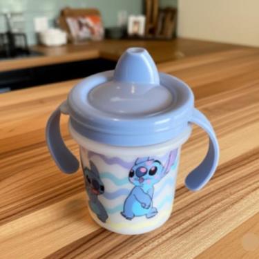 Imagem de Copo caneca transição stitch com alça 280ml copinho bebe bico rigido -