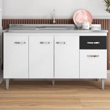 Imagem de Balcão de Cozinha 3 Portas 1,50m Cheltenham branco preto flex - CASA H