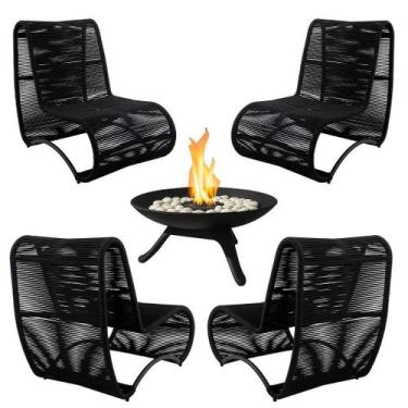 Imagem de Jogo 4 Poltronas Leroy em Corda Náutica + Lareira Portátil Externa Int