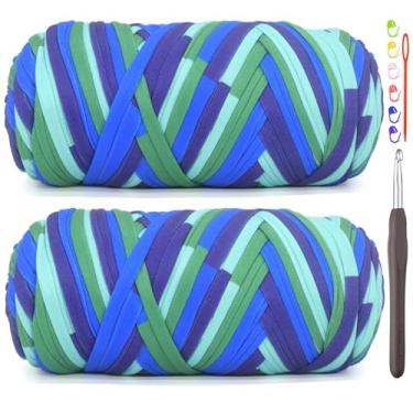 Imagem de Pacote com 2 camisetas para crochê, camisetas arco-íris, grossas, elásticas, grossas, para iniciantes em crochê, bolsa de tricô à mão, cesta, porta-copos, artesanato faça você mesmo, decoração de casa