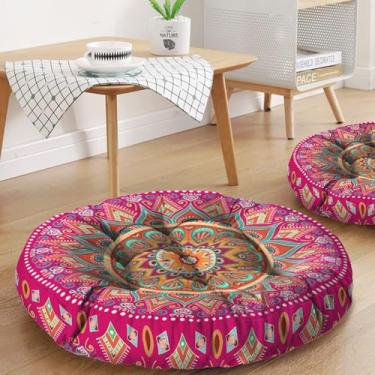 Imagem de Almofada de meditação mandala, tapete de meditação boho, almofadas de meditação para sentar no chão, almofadas para sentar em casa e ao ar livre, almofadas de chão redondas para ioga 56 cm x 55 cm