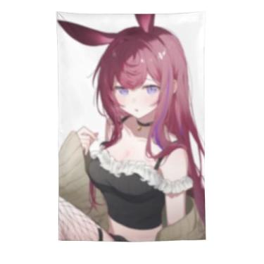 Imagem de LIEGBMEU Tapeçaria sexy de menina anime 152 x 228 cm arte de colcha de parede decoração de tapeçaria caprichosa AF171