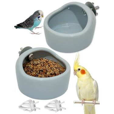 Imagem de Niwaes 2 tigelas para pássaros de estimação com grampo alimentador de gaiola de cerâmica para pássaros para pendurar papagaio tigela de comida para pássaros com 2 clipes de alimentação de plástico
