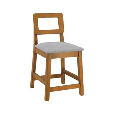 Imagem de Banqueta Baixa/Cadeira River Assento Estofado - Amêndoa - Assento Estof. Linho Cinza Mescla Impermeável