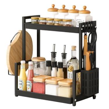 Imagem de Organizador de Cozinha Multiuso 2 Andares Preto em Metal – Prateleira para Utensílios e Temperos - Ideal para Pia, Bancada, Mesa