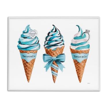 Imagem de Stupell Industries Design de arte giclée emoldurado de cones de sorvete azul Glam por Amanda Greenwood, 40,6 x 50,8 cm