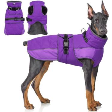 Imagem de QBLEEV Jaqueta quente para cães – Casaco de inverno refletivo ajustável com gola rolê para clima frio, roupa de neve de lã impermeável para cães pequenos, médios e grandes